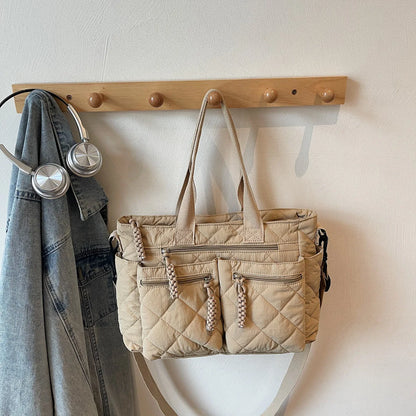 Women's Shoulder Bag, Large-Capacity Casual Multifunctional Commuter Handbag, Versatile Diamond Quilted Design Crossbody Bag