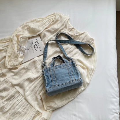 1 solid color denim handbag ladies shoulder bag suitable for girls, ladies, college students, newcomers and white-collar workers