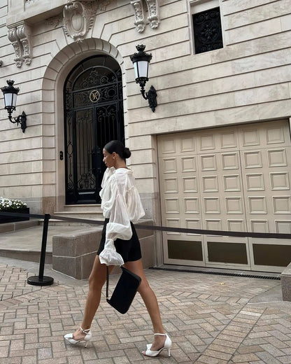 Women's Clothing 2025 Autumn New Sweet Fresh Loose Lapel Lantern Sleeve Long Sleeve Shirt Ladies Tops