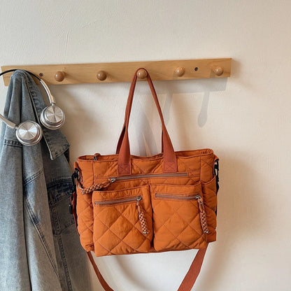 Women's Shoulder Bag, Large-Capacity Casual Multifunctional Commuter Handbag, Versatile Diamond Quilted Design Crossbody Bag