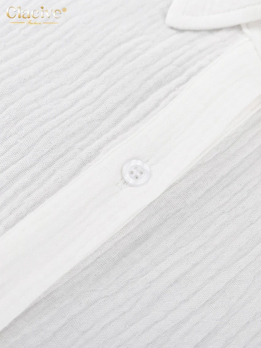 Clacive Fashion White Office Woman Blouses 2022 Autumn Lapel Long Sleeve 100%Cotton Shirts Lady Elegant Chic Top Female Clothes