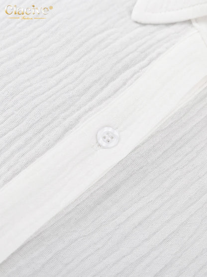 Clacive Fashion White Office Woman Blouses 2022 Autumn Lapel Long Sleeve 100%Cotton Shirts Lady Elegant Chic Top Female Clothes