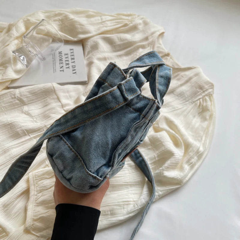 1 solid color denim handbag ladies shoulder bag suitable for girls, ladies, college students, newcomers and white-collar workers
