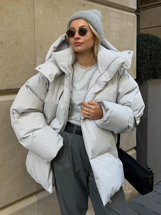 Women Winter Cotton Coat 2025 New Women Loose Cotton Padded Jacket Solid Hooded Parkas Coat Female Puffer Coat Winter Outwear