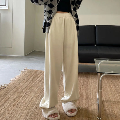 Winter Warm Thicken Trousers Women Fleece Inside Casual Wide Leg Pants Woman Casual Soild Color Straight Sports Pants Female