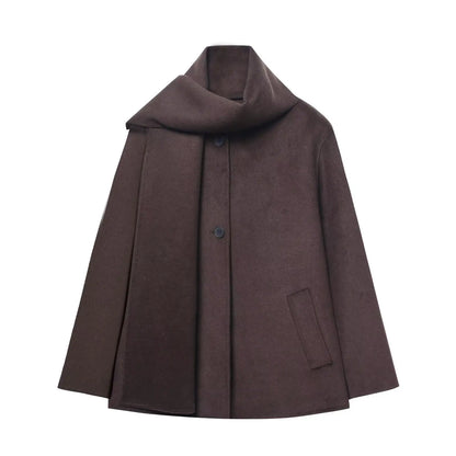 2025 New Autumn and Winter Women's Clothing European and American Fashion Wool Blended Scarf Short Coat Jacket