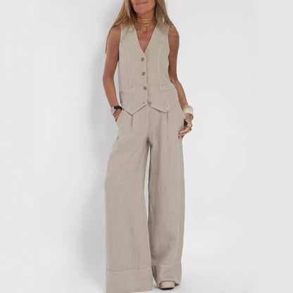 Women's Clothing 2025 Spring Summer New Fashionable Vest Pants Collage Splicing Pure Sleeveless Color Temperament Casual Suit