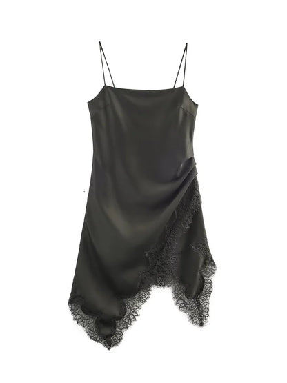 HH Woman Elegant Lace Decoration Camisole Underwear Style Top Female Spring Casual Sleeveless Backless Asymmetry Solid Tops