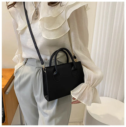 Elegant Black Handbag with Dual Handles, Chic Crossbody Bag, Retro Stylish Tote Small Bag for Women Girls Daily Use, Work, Party