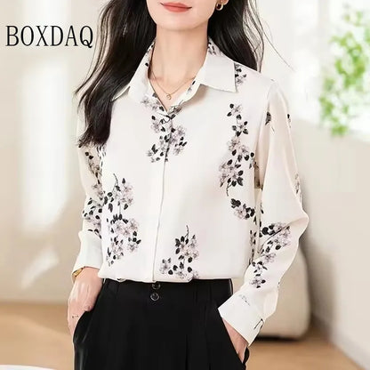 Fashion Woman Blouses 2025 Autumn Shirts For Women Abstract Striped Basic Womens Tops Luxury Women's Lapel Blouses Print Elegant