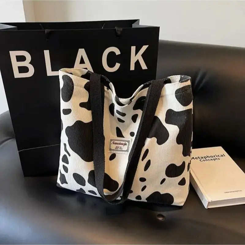 Ladies' one shoulder handbag, large capacity zipper commuting bag, corduroy retro artistic tote bag