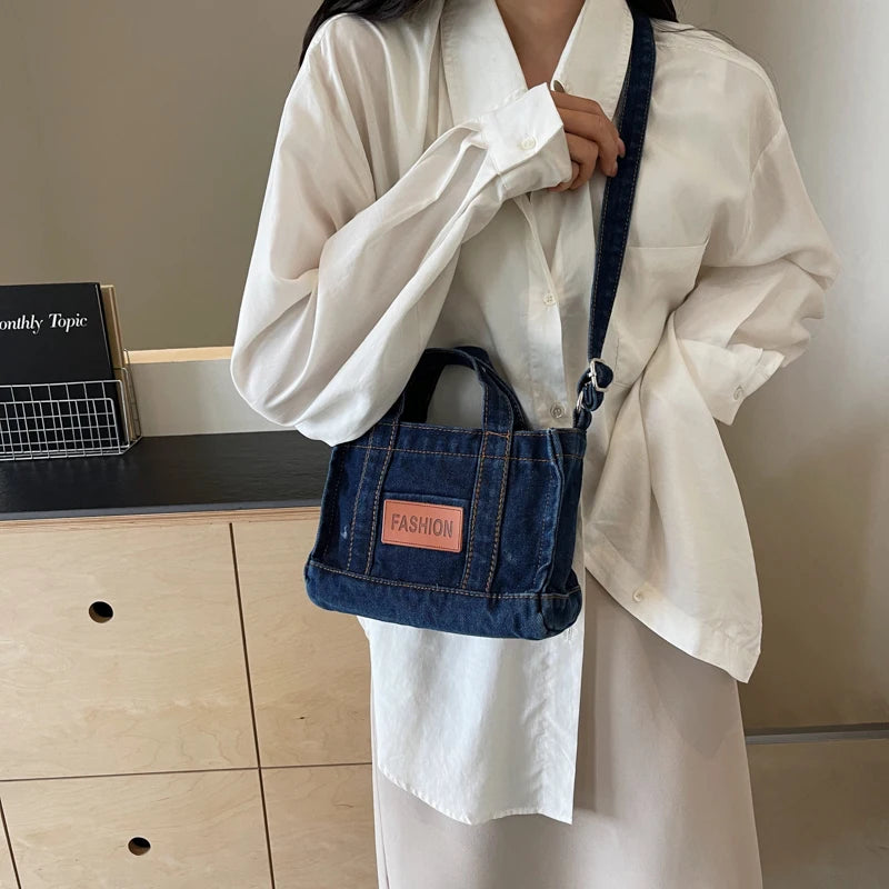 1 solid color denim handbag ladies shoulder bag suitable for girls, ladies, college students, newcomers and white-collar workers