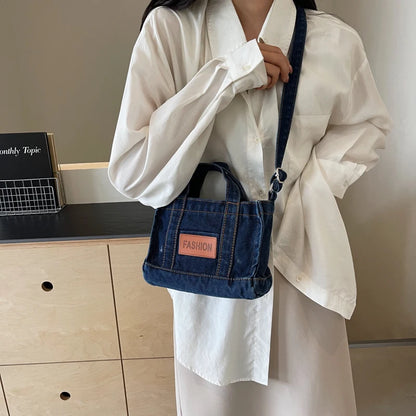 1 solid color denim handbag ladies shoulder bag suitable for girls, ladies, college students, newcomers and white-collar workers