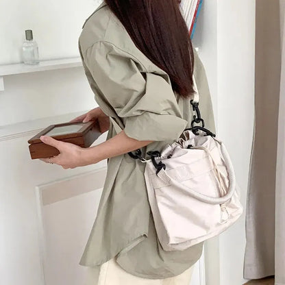 Women Tote Bag Shoulder Bag Nylon Waterproof Large Capacity Handbag Drawstring Crossbody Bag