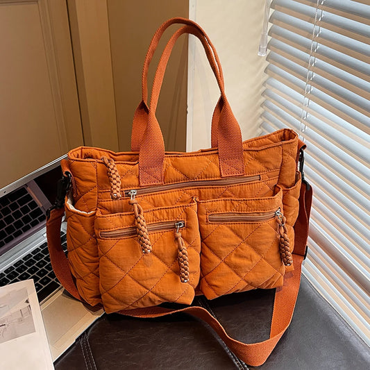 Women's Shoulder Bag, Large-Capacity Casual Multifunctional Commuter Handbag, Versatile Diamond Quilted Design Crossbody Bag