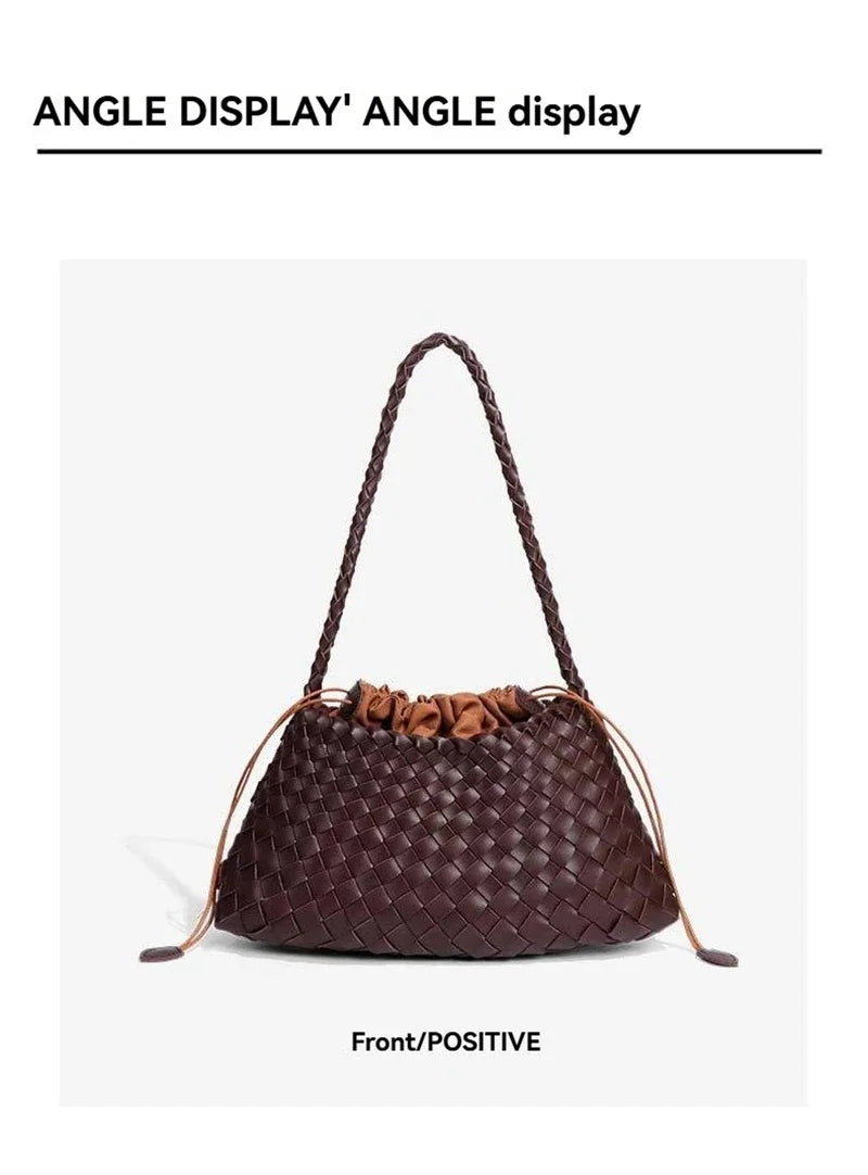 Women Handwoven Shoulder Bag Korean Casual Trendy Large Capacity Handbag Soft PU Leather Ladies Tote Bag Summer Underarm Bags