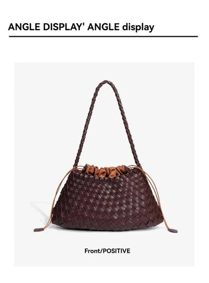 Women Handwoven Shoulder Bag Korean Casual Trendy Large Capacity Handbag Soft PU Leather Ladies Tote Bag Summer Underarm Bags