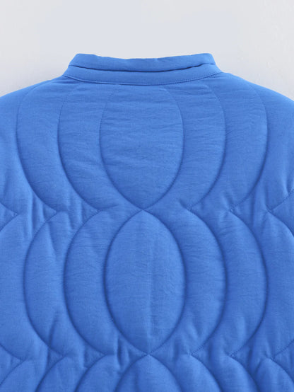 2025 Women's Crop Coat Fashion Warm Single Breasted Blue Embroidery Cotton Jackets Woman Autumn Winter Chic Outwear