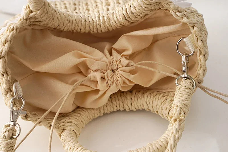 Fashion Hand-Woven Straw Beach Bags Women Handmade Moon Basket Shoulder Bag Bolsa Summer Bohemian Travel Crossbody Bags Handbags