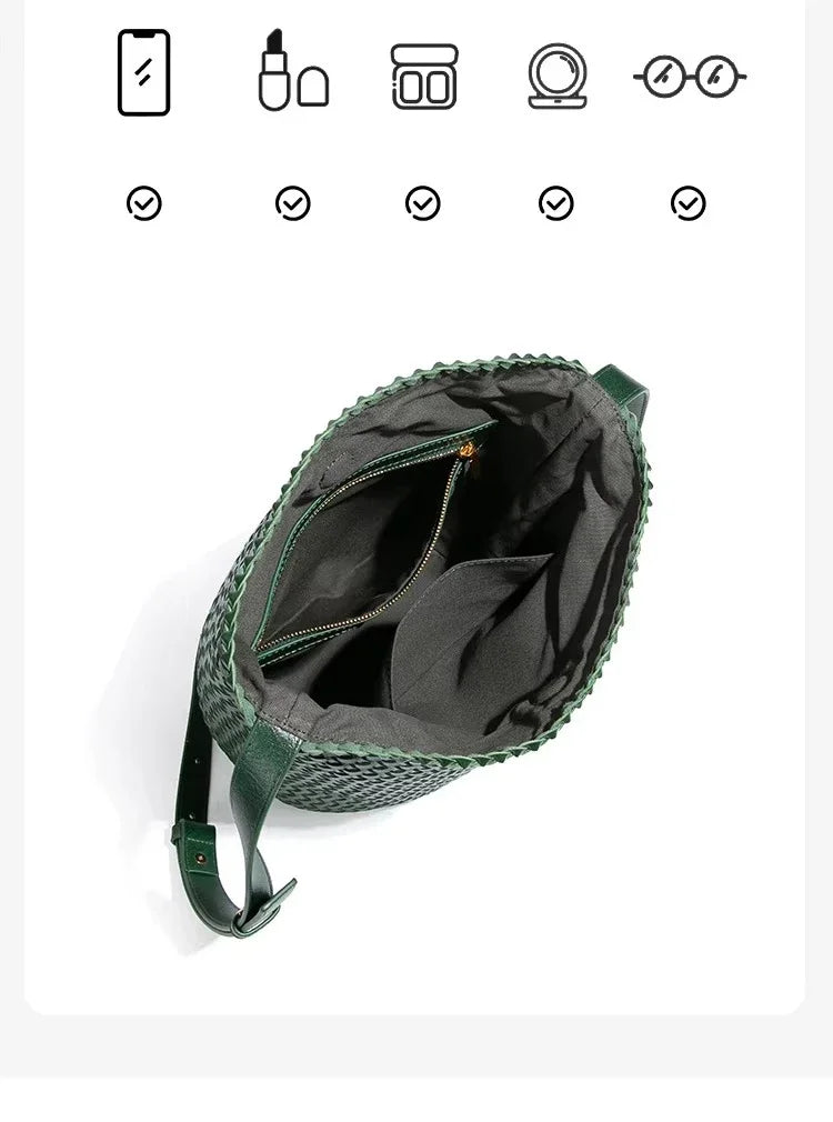 2025 new women's handbag high-end hand-woven large-capacity shoulder tote bag underarm bag crossbody versatile bucket bag
