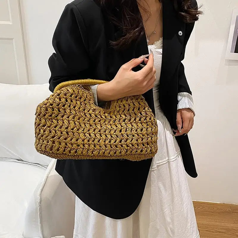 Handbag Fashion Elegant Woven Beach Straw Underarm Bag Versatile Exquisite Shoulder Evening Bags For Women Gifts
