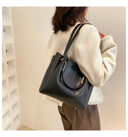 Portable Commuter Women Shoulder Bags Large Capacity Handbag Ladies Fashion Tote Vintage Soft Pu Leather Underarm Bag for Female