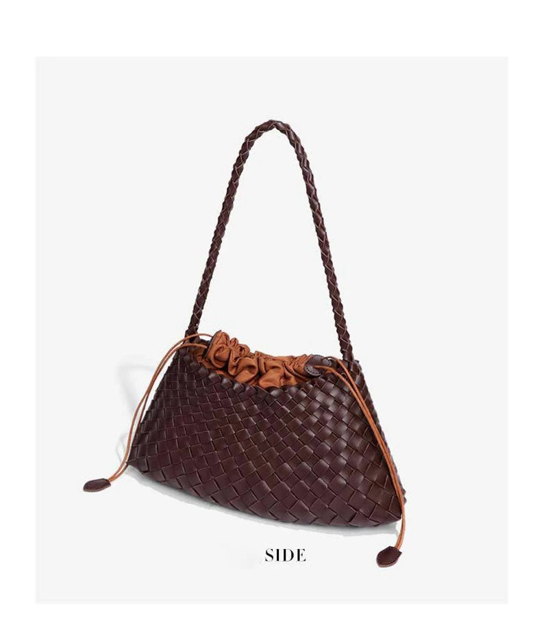 Women Handwoven Shoulder Bag Korean Casual Trendy Large Capacity Handbag Soft PU Leather Ladies Tote Bag Summer Underarm Bags