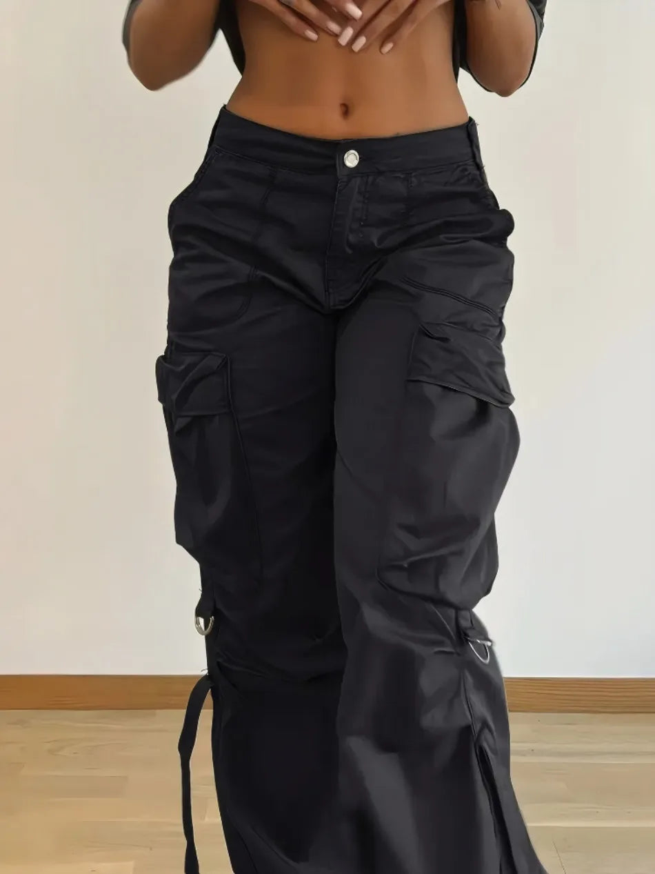 New Summer Cargo Pants Women's Solid Straight Leg Big Pockets Baggy Trousers All-Match Sweatpants Chic Streetwear Women Clothing