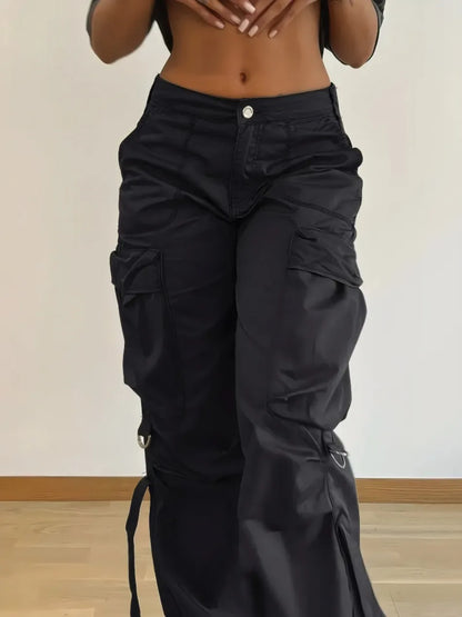 New Summer Cargo Pants Women's Solid Straight Leg Big Pockets Baggy Trousers All-Match Sweatpants Chic Streetwear Women Clothing