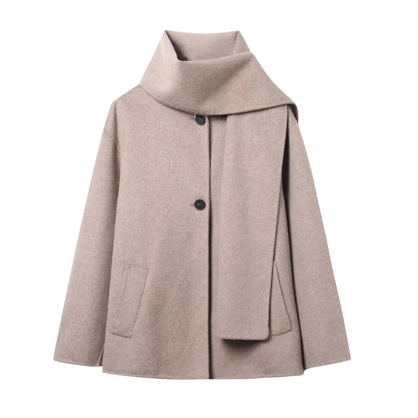2025 New Autumn and Winter Women's Clothing European and American Fashion Wool Blended Scarf Short Coat Jacket