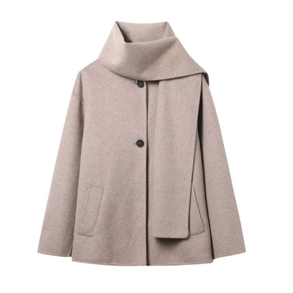 2025 New Autumn and Winter Women's Clothing European and American Fashion Wool Blended Scarf Short Coat Jacket
