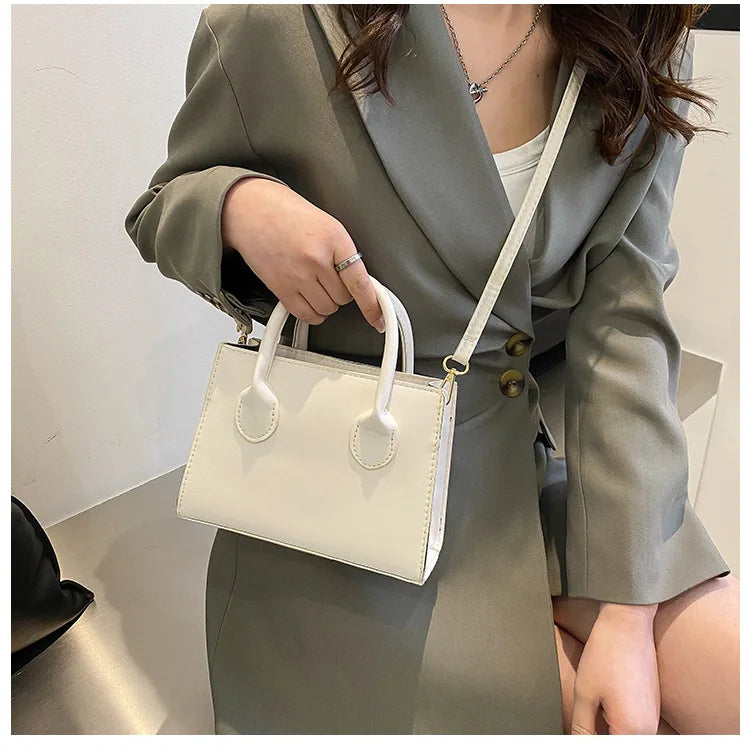 Elegant Black Handbag with Dual Handles, Chic Crossbody Bag, Retro Stylish Tote Small Bag for Women Girls Daily Use, Work, Party