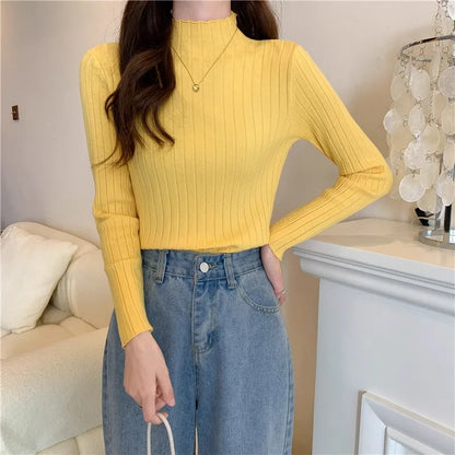 Woman Sweaters 2025 Autumn Winter Knitted Ribbed Turtleneck Sweater Women Clothes Long Sleeve Slim Basic Pullover Solid Tops
