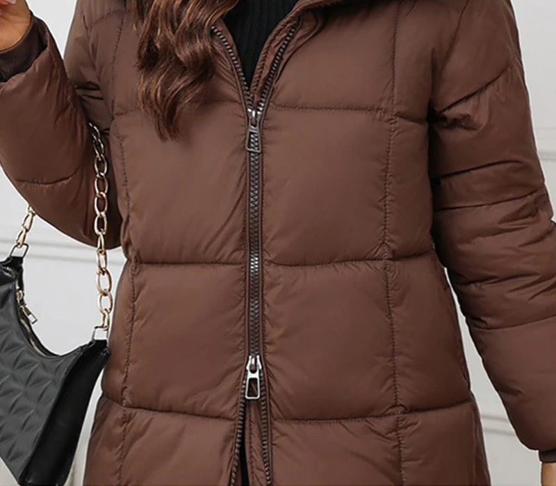 Winter Women's Long Coat Windproof Warm Padded-Cotton Coat Simple Loose Hooded Parkas Fashion Plaid Quilted Jackets for Woman