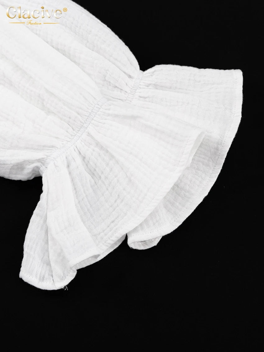 Clacive Fashion White Office Woman Blouses 2022 Autumn Lapel Long Sleeve 100%Cotton Shirts Lady Elegant Chic Top Female Clothes