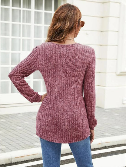 Woman Clothes V Neck Ribbed Knit Sweater Long Sleeve Loose Fit Casual Pullover Tops with Multiple Colors