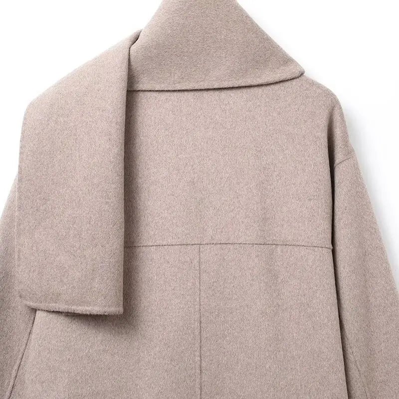 2025 New Autumn and Winter Women's Clothing European and American Fashion Wool Blended Scarf Short Coat Jacket