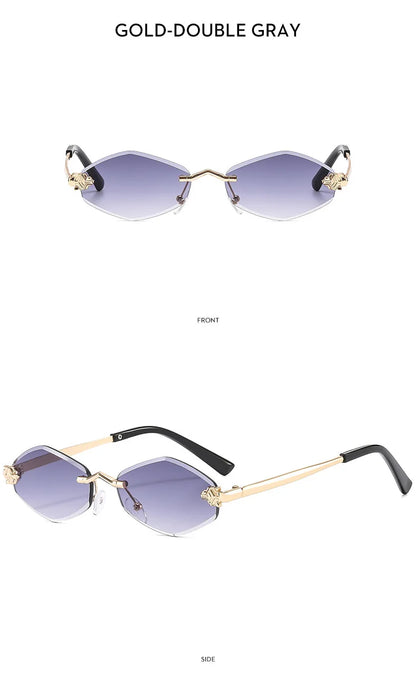 Trendy Rimless Polygonal Sunglasses Stylish Gradient Lens Metal Shades Eyewear Luxury Brand Small Rhombus Vintage Sun Glasses
