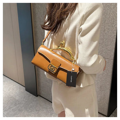 Women's Handbag New Bags For Women Metal Handle Leather Famous Brand Designer Crossbody Fashion Trend Shoulder Bag