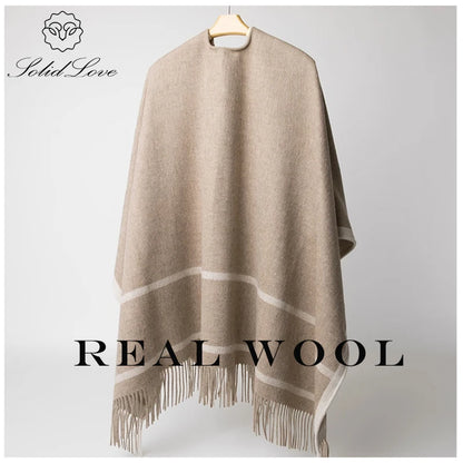 Fashion Clock Women Shawl Sweater 100% Wool Shawl Warm Female Mixed-use Cloak Autumn Winter Scarf French Tassel Cozy Wrap Clothi