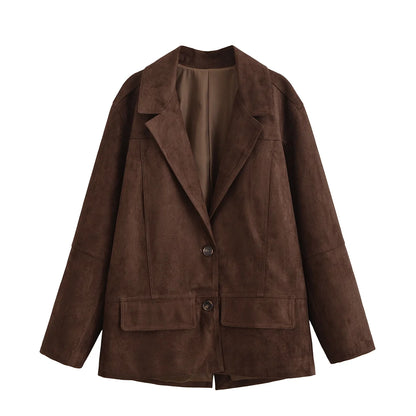 HH Woman's Fashion Coats Solid Turn-Down Collar Long Sleeves Pockets Single Breasted Female Autumn Streetweer Style Jackets