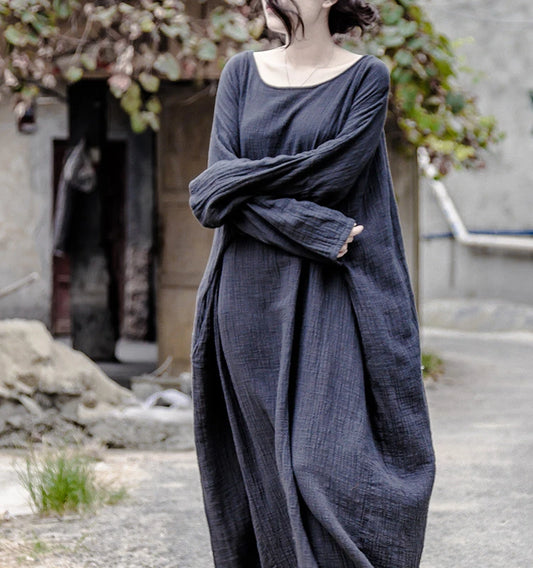 Vestidos Mujer 2025 Latest Autumn Spring Solid Color Cotton Linen Robes Dress for Women Large Size Plus Size Artist Ropa Dresses