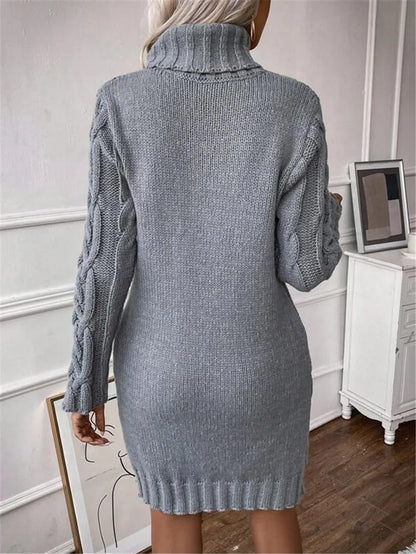 Winter Clothes Woman Pulls Femmes High Neck Vestidos Slim Fit Sweater Knitted Long Sleeve Dress All-match Simple Style Commuting
