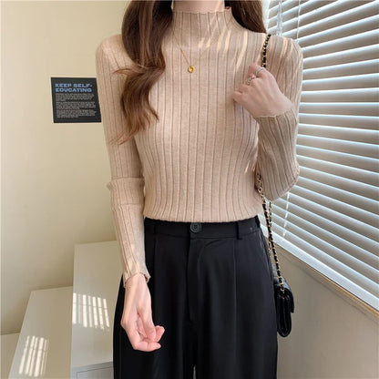 Woman Sweaters 2025 Autumn Winter Knitted Ribbed Turtleneck Sweater Women Clothes Long Sleeve Slim Basic Pullover Solid Tops