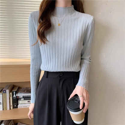 Woman Sweaters 2025 Autumn Winter Knitted Ribbed Turtleneck Sweater Women Clothes Long Sleeve Slim Basic Pullover Solid Tops