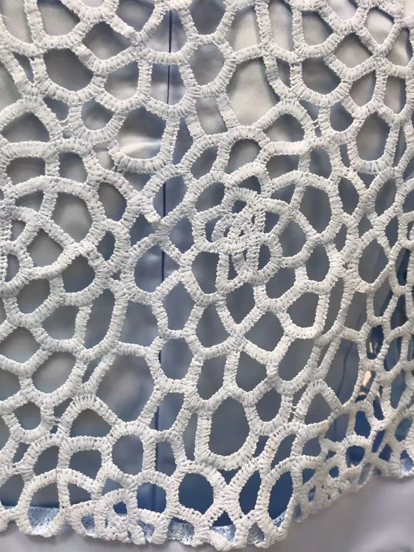 Wein Lace Cardigan Dress with Two Coats Lady Female Woman Skirt Dresses Coat Set Suit Hollow Out Cotton and Linen Formal Office