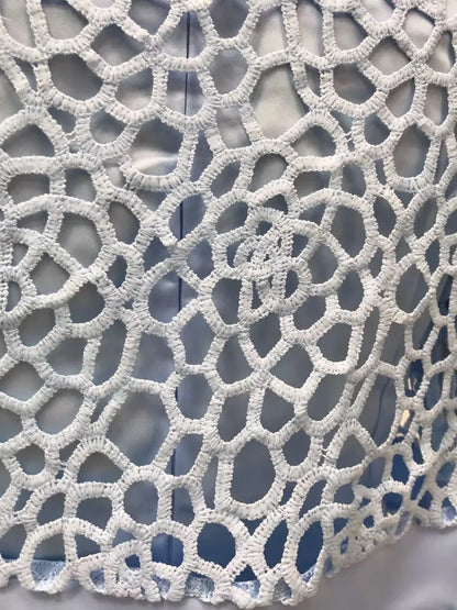 Wein Lace Cardigan Dress with Two Coats Lady Female Woman Skirt Dresses Coat Set Suit Hollow Out Cotton and Linen Formal Office