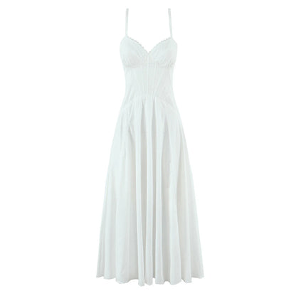 Women Dress 2025 New Fashion Summer Vintage White Lace-Panelled Cotton Dresses for Women Elegance Chic Ladies Midi Dress