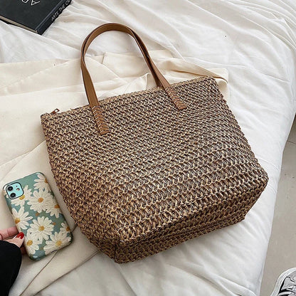 Hand-woven Women's Shoulder Handbag Bohemian Fashion Straw Beach Tote Bag Travel Shopper Weaving Shopping Bags