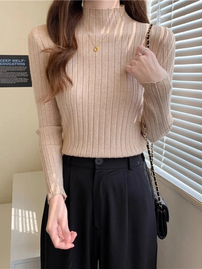 Woman Sweaters 2025 Autumn Winter Knitted Ribbed Turtleneck Sweater Women Clothes Long Sleeve Slim Basic Pullover Solid Tops